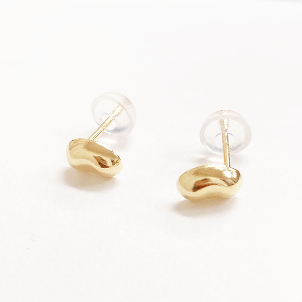 10金製 本物ゴールド 10K ビーンモチーフ ピアス Hana and Ruri シンプル 幸運 シリコンキャッチ プレゼント ギフト