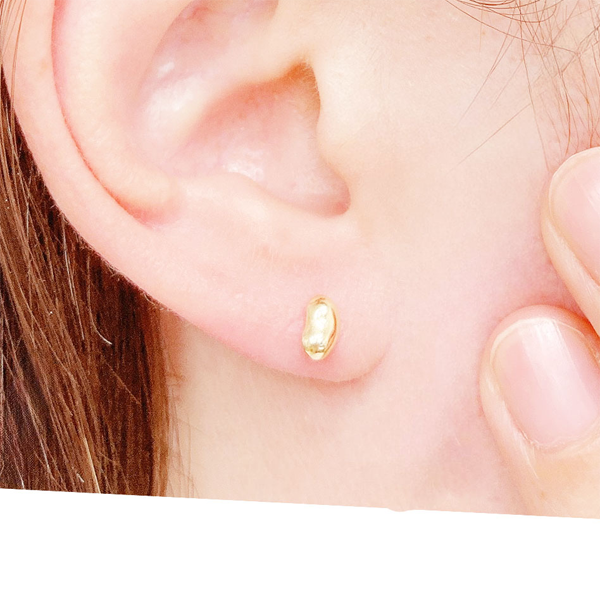 10金製 本物ゴールド 10K ビーンモチーフ ピアス Hana and Ruri シンプル 幸運 シリコンキャッチ プレゼント ギフト