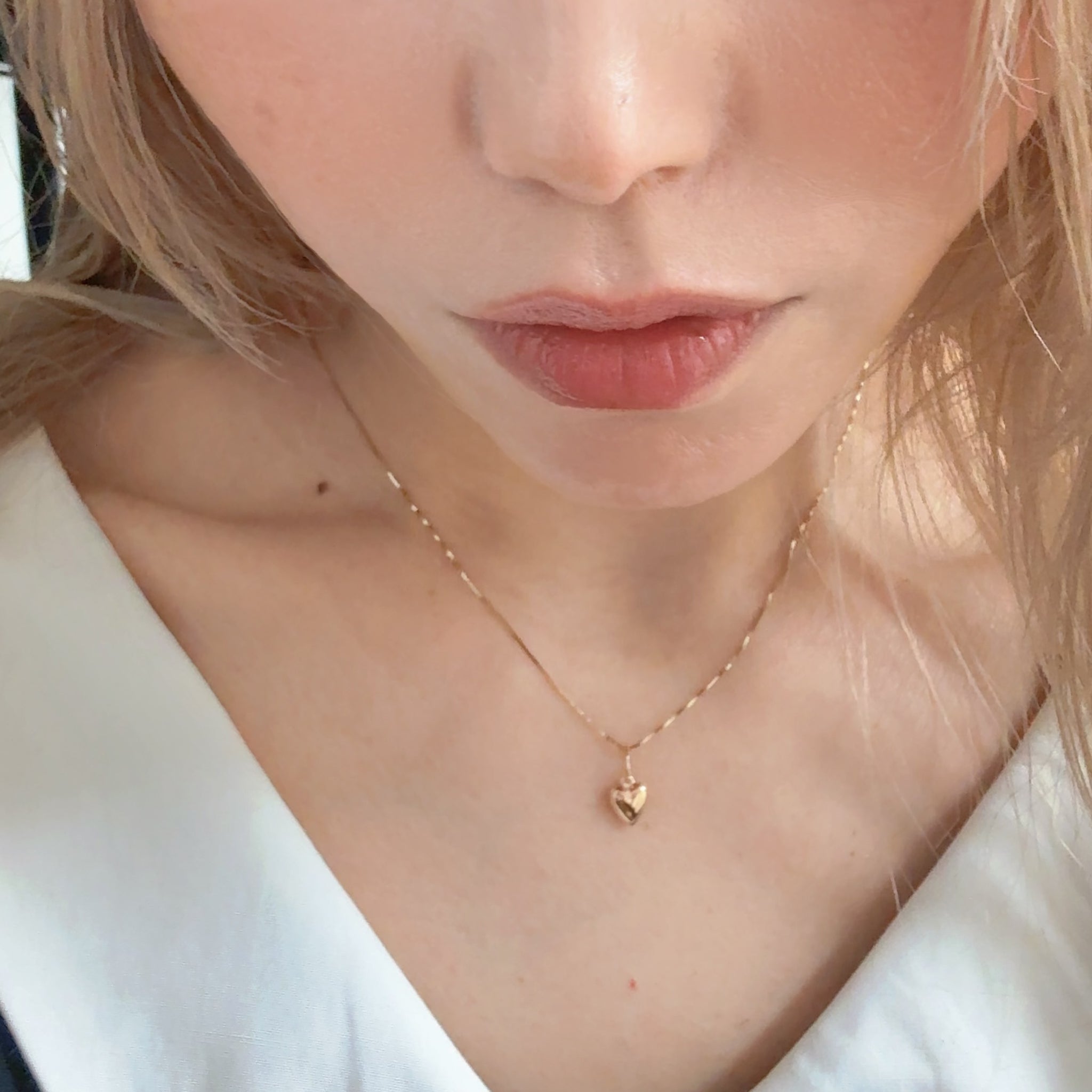 【14K本物ゴールド】ぷっくりハート ペンダントトップ/ミニサイズ 6mm Puffy Heart Charm/デイリージュエリー/ユニセックス/つけっぱなしOK/ギフト対応 ANF-1007