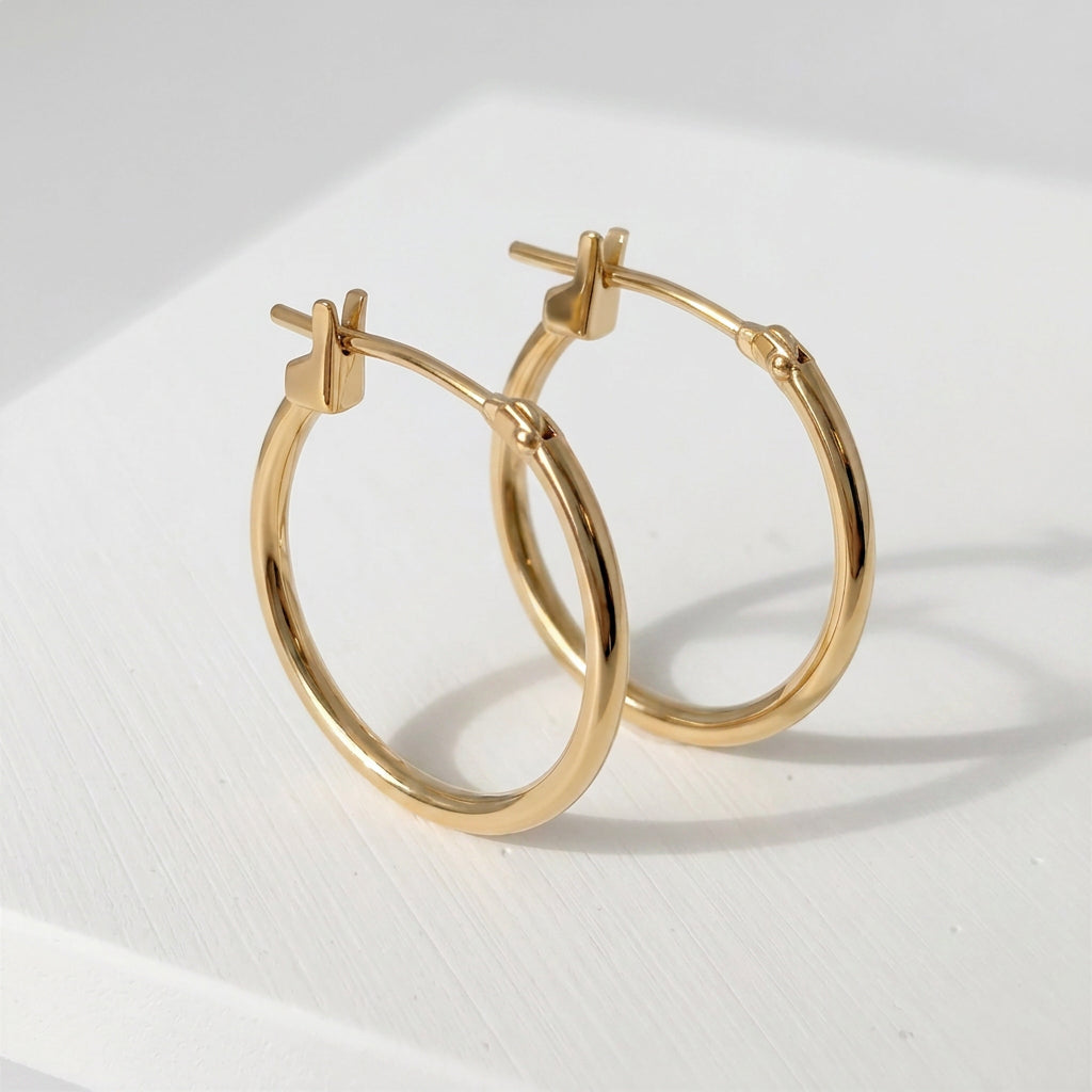 14K イエローゴールドフープピアス