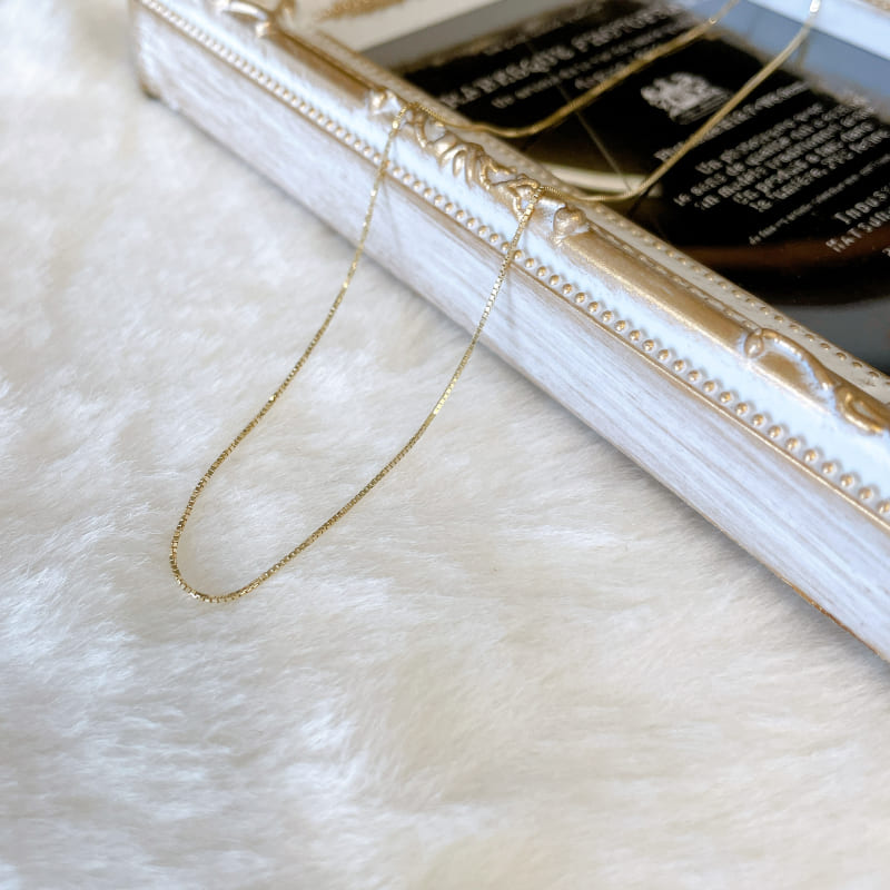 ARTAUM 14K ゴールド ネックレス Boxチェーン 0.6mm 45cm メンズ レディース ユニセックス 本物 シンプル つけっぱなし 保証付き CH257-18
