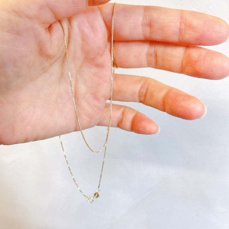 ARTAUM 14K ゴールド ネックレス Boxチェーン 0.6mm 45cm メンズ レディース ユニセックス 本物 シンプル つけっぱなし 保証付き CH257-18