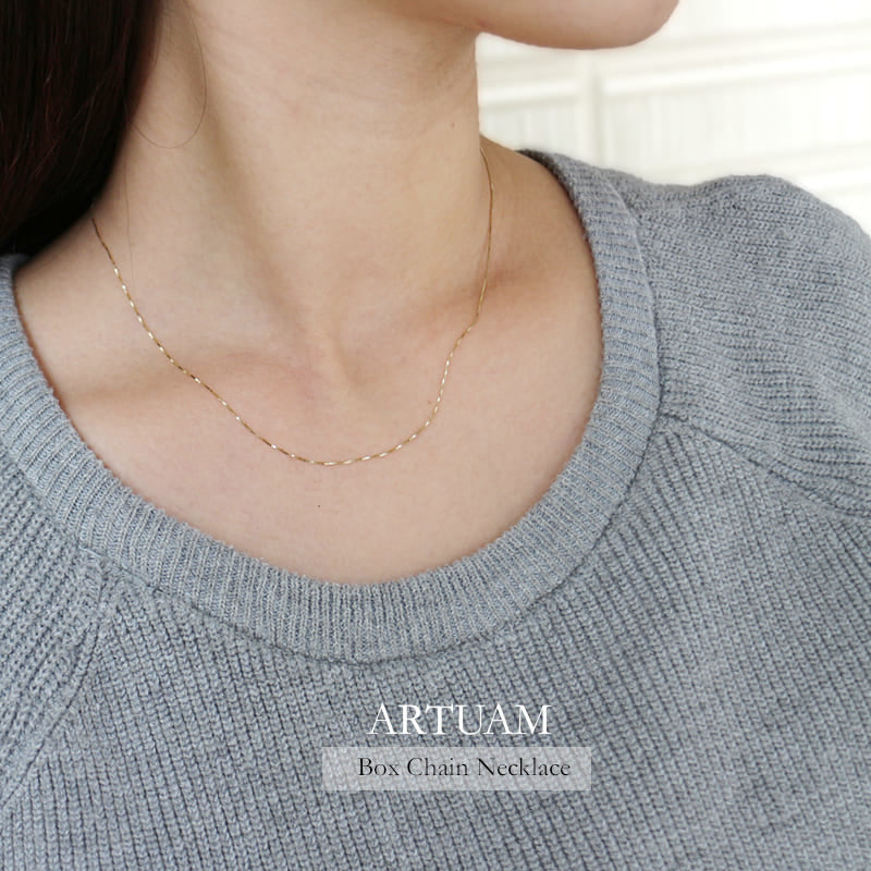 ARTAUM 14K ゴールド ネックレス Boxチェーン 0.5mm 40cm CH258-16 メンズ レディース ユニセックス 本物 つけっぱなし シンプル 保証付き