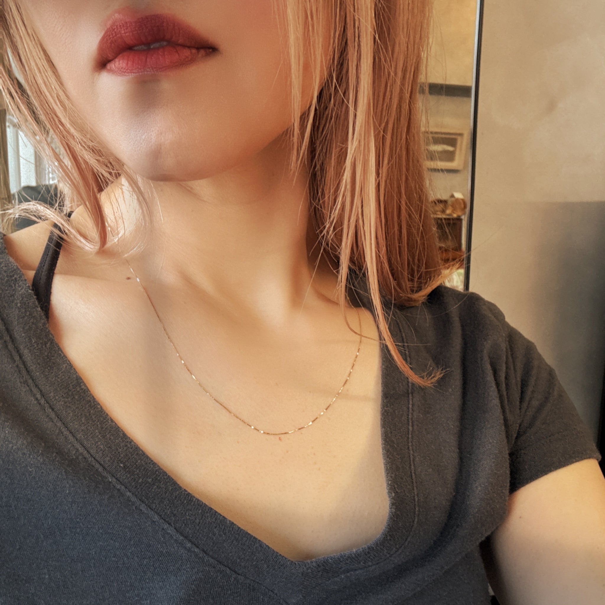ARTAUM 14K ゴールド ネックレス Boxチェーン 0.5mm 50cm CH258-20 メンズ レディース ユニセックス 本物 つけっぱなし シンプル 保証付き