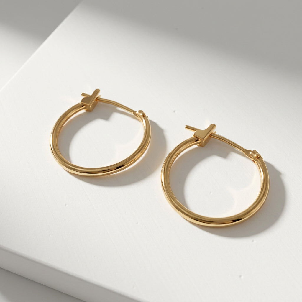 14K イエローゴールドフープピアス