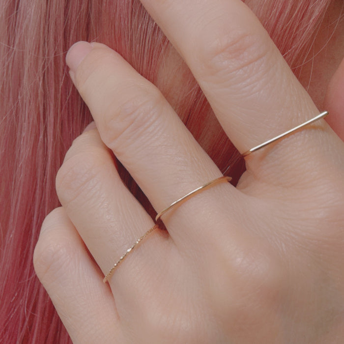 LA直輸入 14K ゴールド リング MTF-3022 スパークル ダイヤカット スタッカブルリング US6 0.75mm 華奢リング 重ね付け ユニセックス 指輪 人気 ギフト保証付