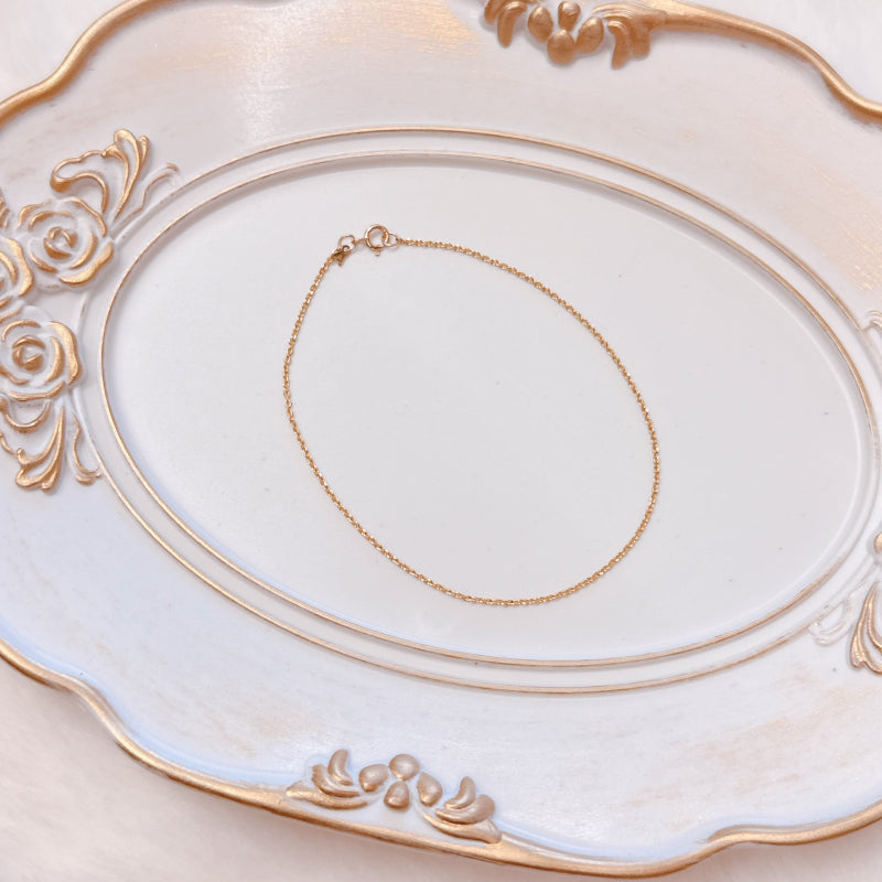 ARTAUM 普段着に合うジュエリー直輸入 14K Gold Yellow 1.0mm Beveled/Double Diamond Cut Hollow Oval Cable Chain NE040/ブレスレット/17cm/レディース/ユニセックス/14K/資産価値/華奢