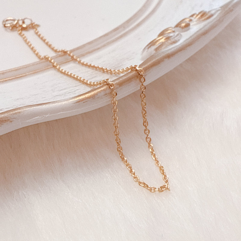 ARTAUM 普段着に合うジュエリー直輸入 14K Gold Yellow 1.0mm Beveled/Double Diamond Cut Hollow Oval Cable Chain NE040/ブレスレット/17cm/レディース/ユニセックス/14K/資産価値/華奢