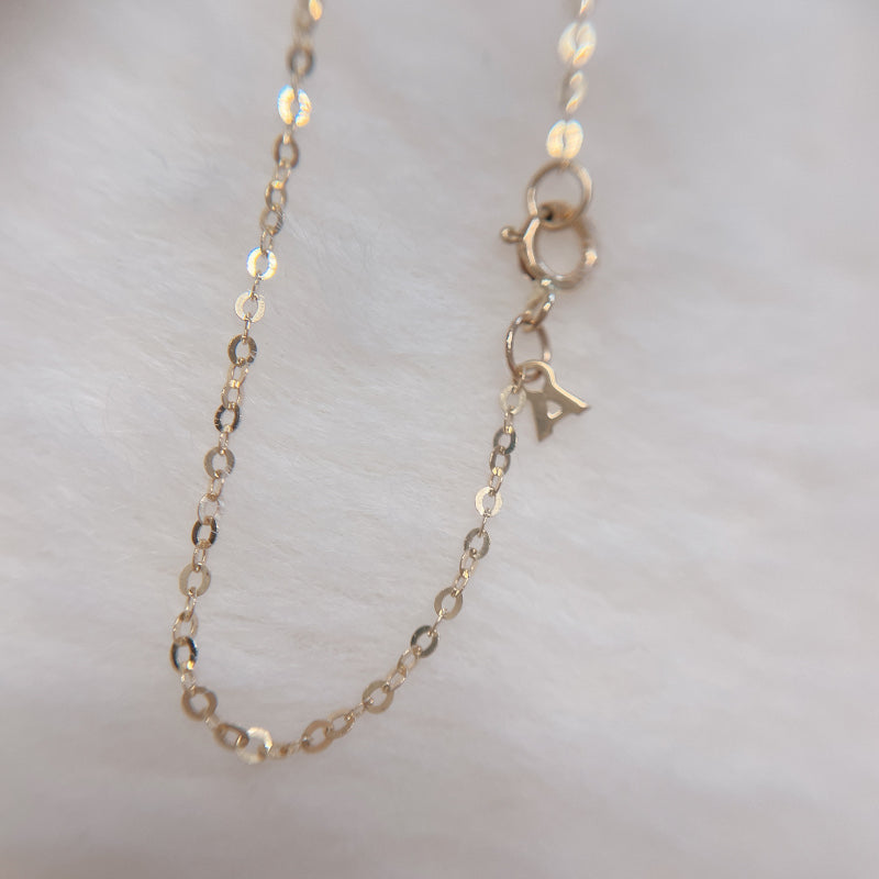 ARTAUM 普段着に合うジュエリー LA直輸入 14K ブレスレット Gold Flat Shiny 1.1mm Oval Link Cable Chain NE042 17cm レディース ユニセックス 資産価値 華奢 シンプル 本物 保証付き