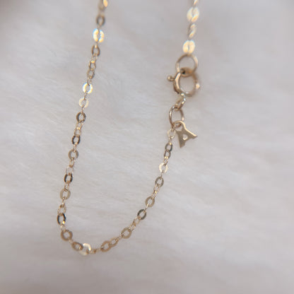 ARTAUM 普段着に合うジュエリー LA直輸入 14K ブレスレット Gold Flat Shiny 1.1mm Oval Link Cable Chain NE042 17cm レディース ユニセックス 資産価値 華奢 シンプル 本物 保証付き