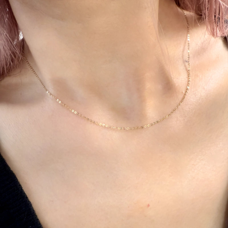 ARTAUM 普段着に合うジュエリー直輸入 14K ネックレス NAF1120 Gold Flat Shiny 1.1mm Oval Link Cable Chain 40cm NE044-16 レディース 資産価値 華奢 シンプル 本物 保証付き