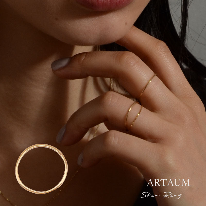 ARTAUM｜14K ゴールド フラットスキンリング 15号 華奢でシンプルな極細リング｜つけっぱなしOK ペアリングにもおすすめ NESR-15