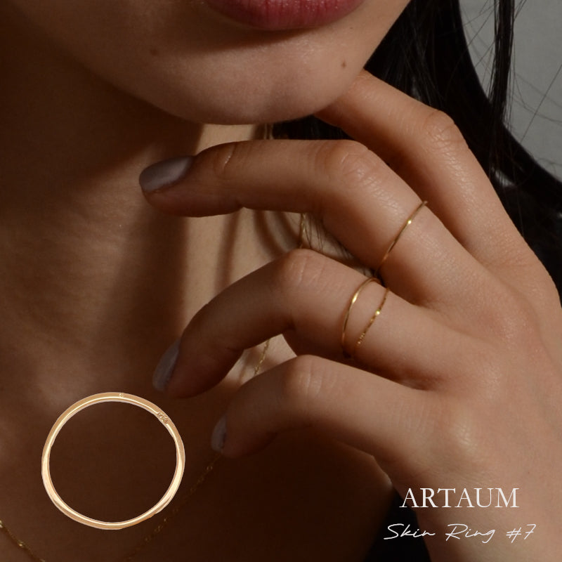 ARTAUM｜14K ゴールド フラットスキンリング 7号 華奢でシンプルな極細リング｜つけっぱなしOK ペアリングにもおすすめ NESR-7