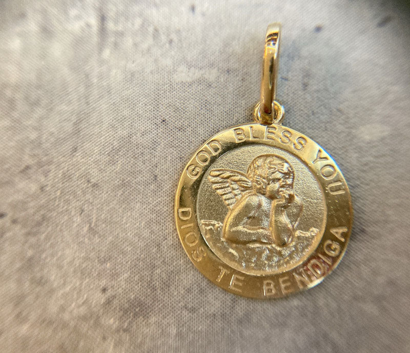 14K エンジェル コイン ペンダントトップ  PT2263 ネックレスチャーム ゴールド イエローゴールド シンプル お守り 幸運 レディース メンズ ユニセックス ギフト ARTAUM 輸入セレクト