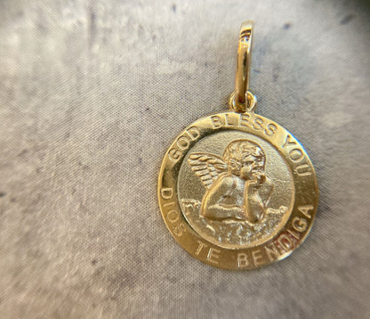 14K エンジェル コイン ペンダントトップ  PT2263 ネックレスチャーム ゴールド イエローゴールド シンプル お守り 幸運 レディース メンズ ユニセックス ギフト ARTAUM 輸入セレクト