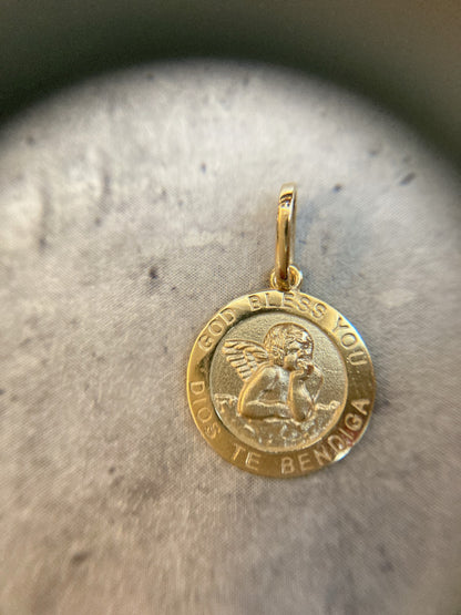 14K エンジェル コイン ペンダントトップ  PT2263 ネックレスチャーム ゴールド イエローゴールド シンプル お守り 幸運 レディース メンズ ユニセックス ギフト ARTAUM 輸入セレクト