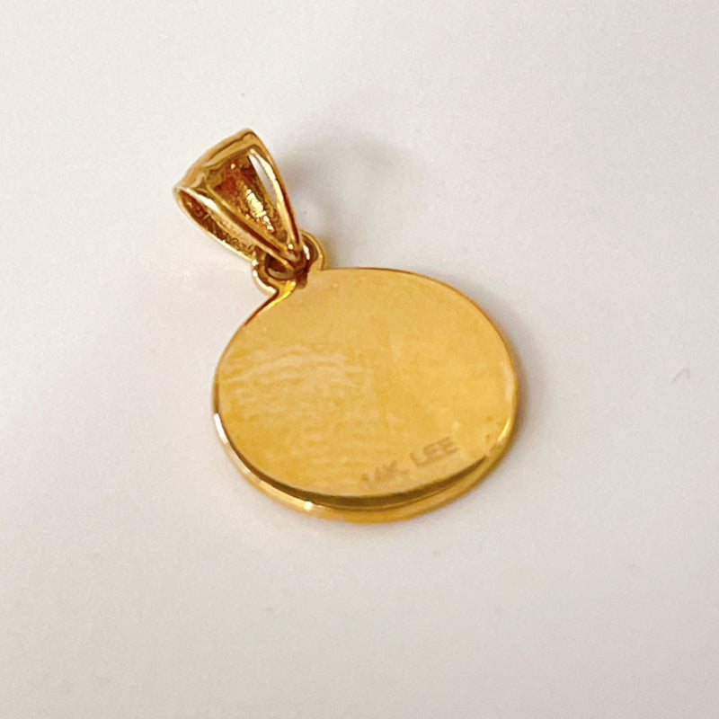 14K ゴールド スモールエンジェル ペンダントトップ ネックレス用 チャーム 丸型 コインモチーフ 天使デザイン ユニセックス ギフト