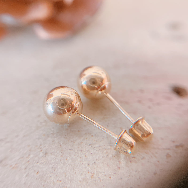14K 直径6mm ボールスタッズ ピアス スクリューバック