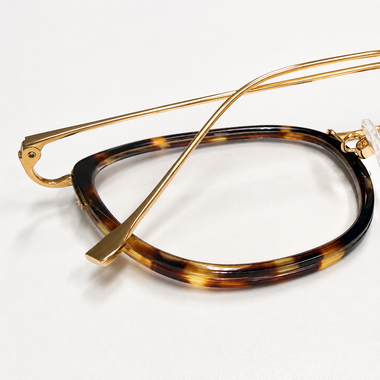 MIZ JAPAN 18K メガネフレーム MI-1011 K18 フォックス型 ウェリントン 眼鏡 K18YG アセテート 茶デミ ゴールド 水島眼鏡 レディース メンズ 日本製 本物 資産価値 ケース付き