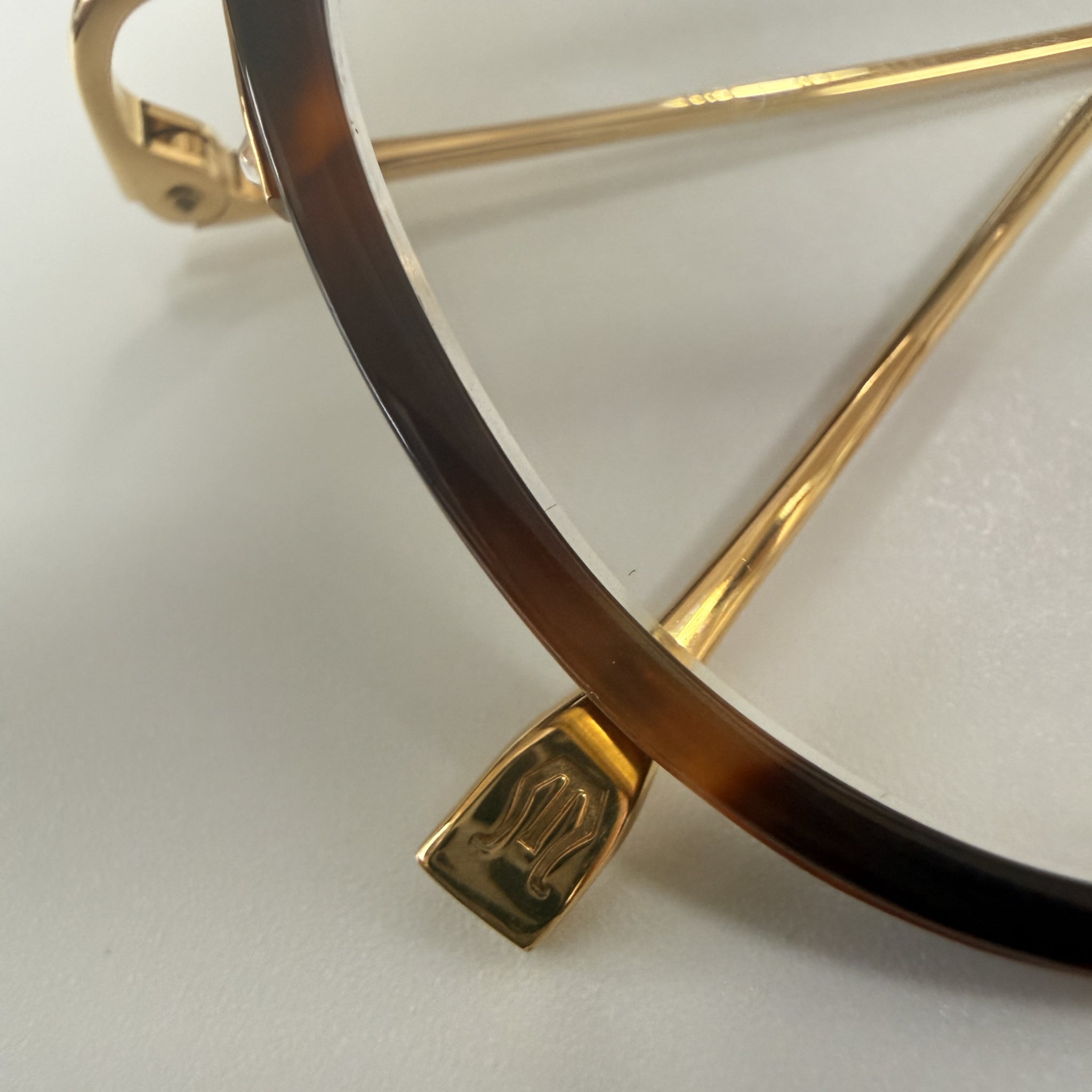 MIZ JAPAN 18K メガネフレーム MI-1011 K18 フォックス型 ウェリントン 眼鏡 K18YG アセテート 茶デミ ゴールド 水島眼鏡 レディース メンズ 日本製 本物 資産価値 ケース付き