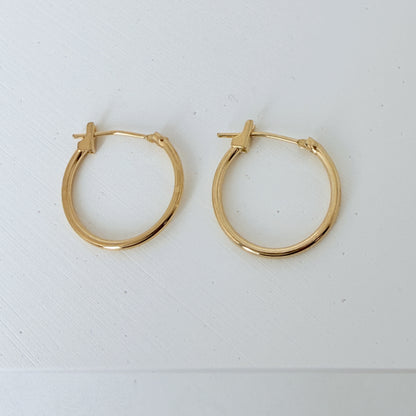 LA直輸入 14K イエローゴールド 16mm ラウンドフープピアス シンプル 1.2mm ラウンドチューブ クリックフープ 本物ゴールド ピアス