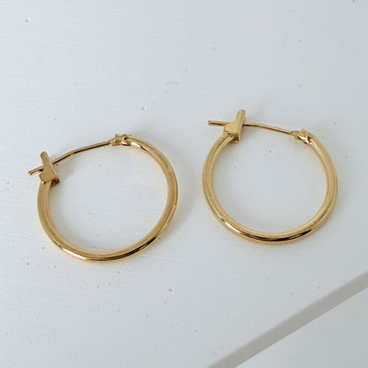 LA直輸入 14K イエローゴールド 16mm ラウンドフープピアス シンプル 1.2mm ラウンドチューブ クリックフープ 本物ゴールド ピアス