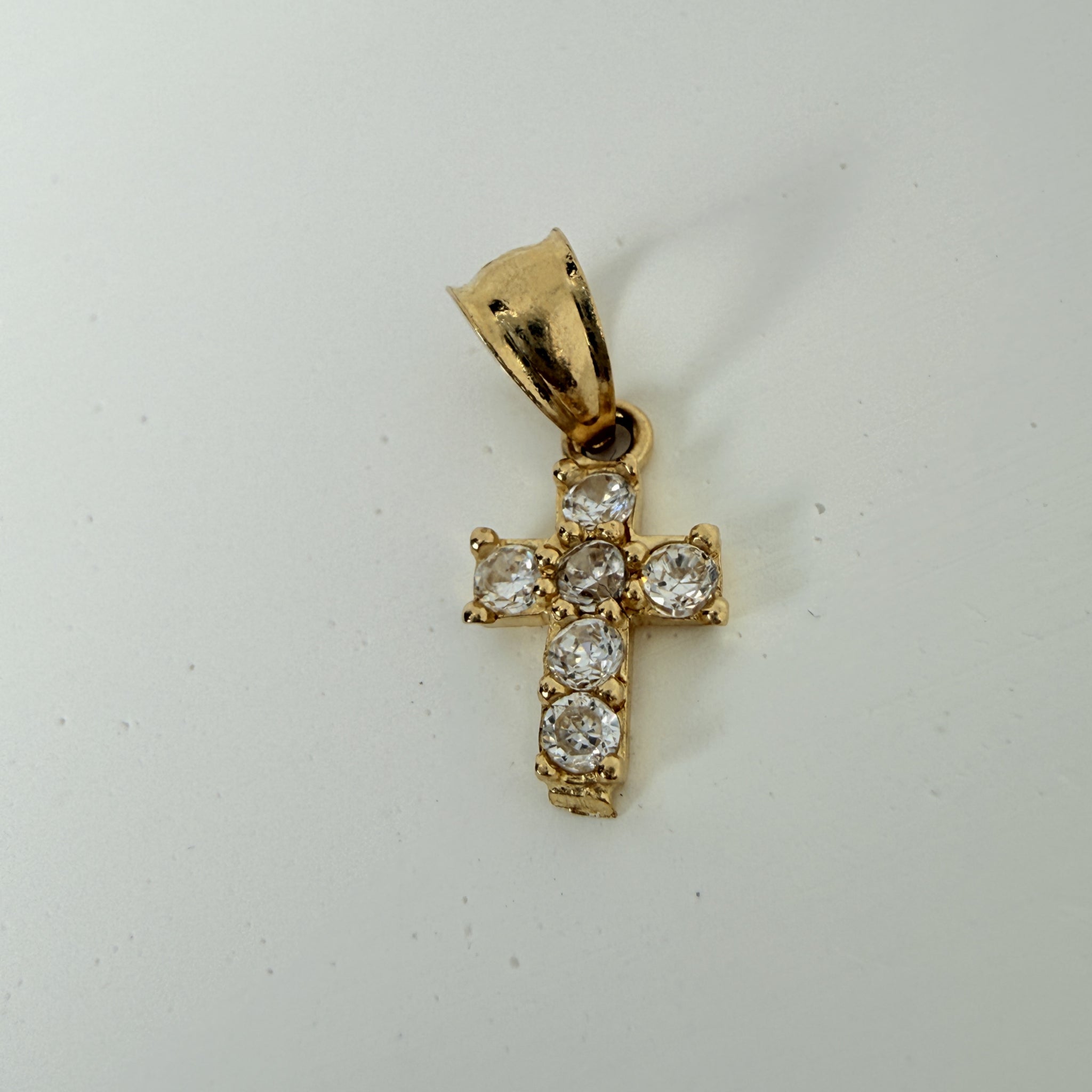 LA直輸入14K Gold Cross ペンダントトップ NE046 キュービックジルコニア 小ぶりクロス ユニセックス 本物の金 デイリー対応 ギフト 永久買い取り保証