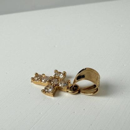 LA直輸入14K Gold Cross ペンダントトップ NE046 キュービックジルコニア 小ぶりクロス ユニセックス 本物の金 デイリー対応 ギフト 永久買い取り保証