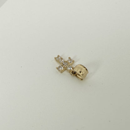 LA直輸入14K Gold Cross ペンダントトップ NE046 キュービックジルコニア 小ぶりクロス ユニセックス 本物の金 デイリー対応 ギフト 永久買い取り保証