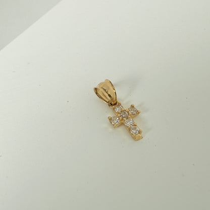 LA直輸入14K Gold Cross ペンダントトップ NE046 キュービックジルコニア 小ぶりクロス ユニセックス 本物の金 デイリー対応 ギフト 永久買い取り保証