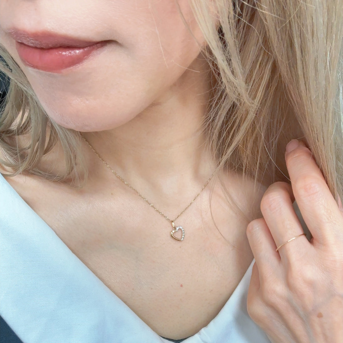 14K ダイヤモンド オープンハート ペンダントトップ 10mm｜本物の金×天然ダイヤ×つけっぱなしOK｜大人可愛いジュエリー PAF30693