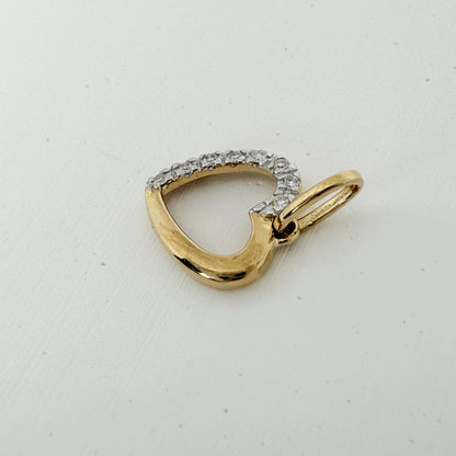 14K ダイヤモンド オープンハート ペンダントトップ 10mm｜本物の金×天然ダイヤ×つけっぱなしOK｜大人可愛いジュエリー PAF30693