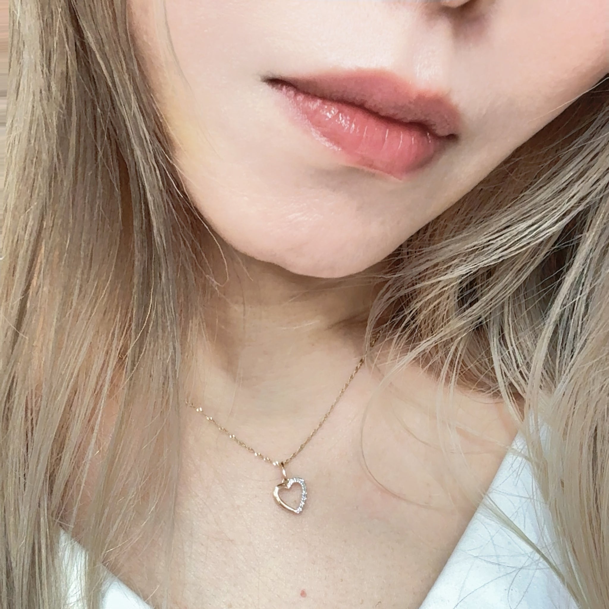 14K ダイヤモンド オープンハート ペンダントトップ 10mm｜本物の金×天然ダイヤ×つけっぱなしOK｜大人可愛いジュエリー PAF30693