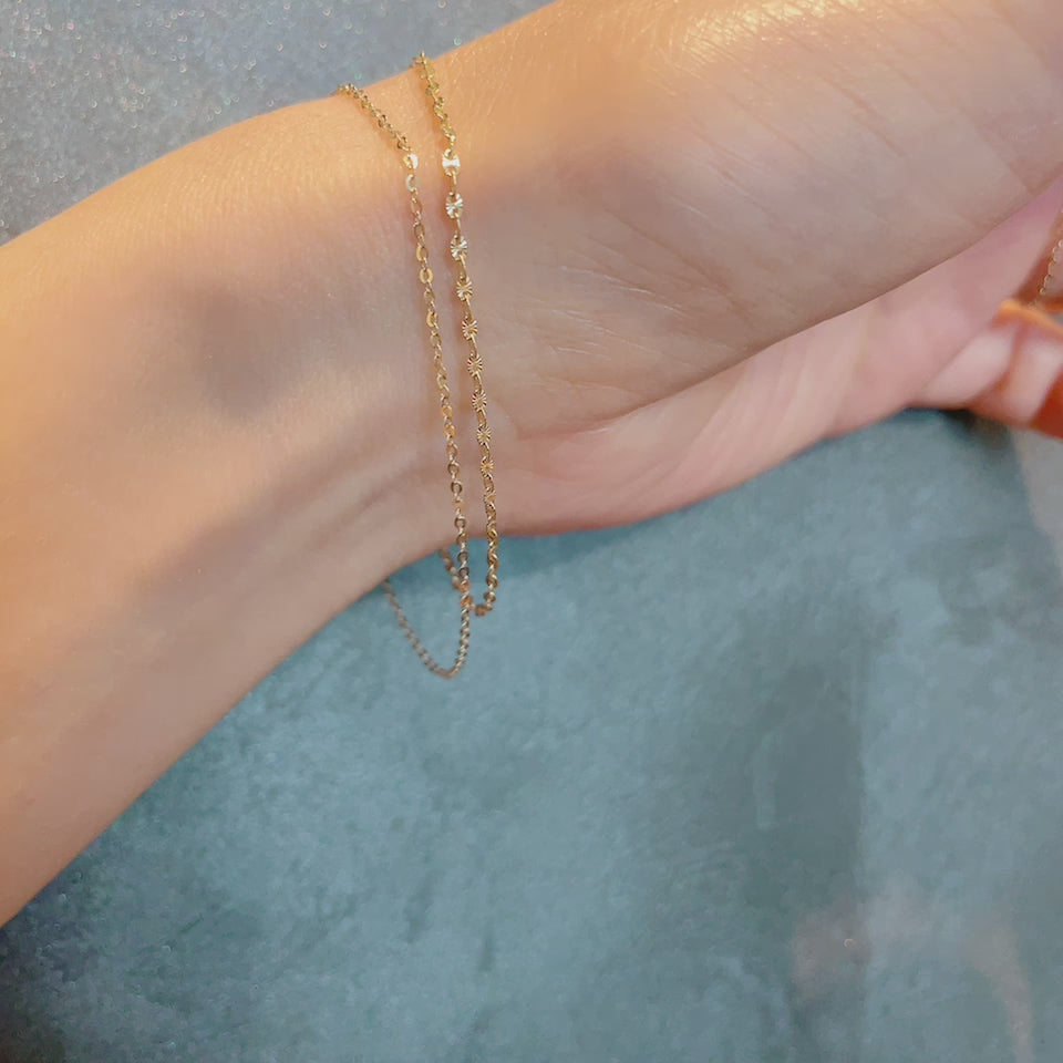 ARTAUM 普段着に合うジュエリー LA直輸入 14K ブレスレット Gold Flat Shiny 1.1mm Oval Link Cable Chain NE042 17cm レディース ユニセックス 資産価値 華奢 シンプル 本物 保証付き